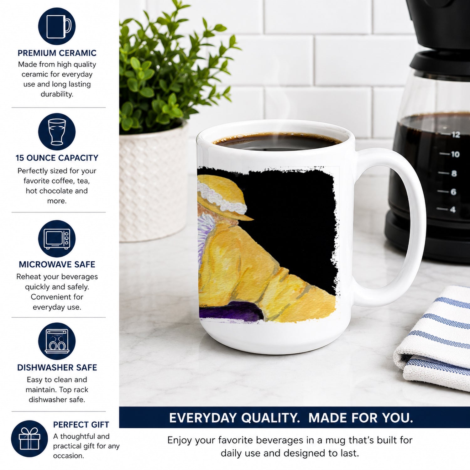 Chihuahua Ceramic Coffee Mug 15 oz Decorative Large C Handle Mug Cup for Tea, Cocoa Hot Chocolate