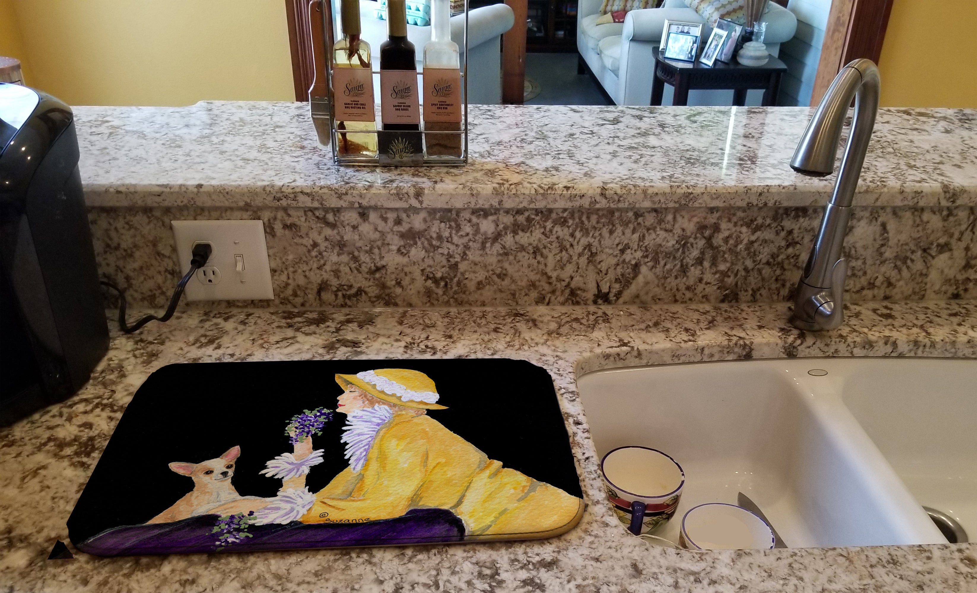 Chihuahua Dish Drying Mat Absorbent Dish Drying Mat Pad for Kitchen Counter Dish Drainer Mat for Countertop, 14 x 21", Multicolor