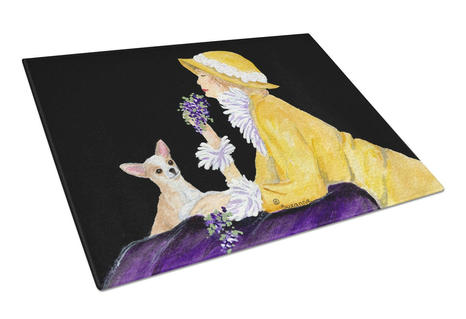 Chihuahua Cutting Board Tempered Glass Kitchen Cutting Surface, Heat Resistant Chopping, Non-Slip Feet, Food Prep & Serving