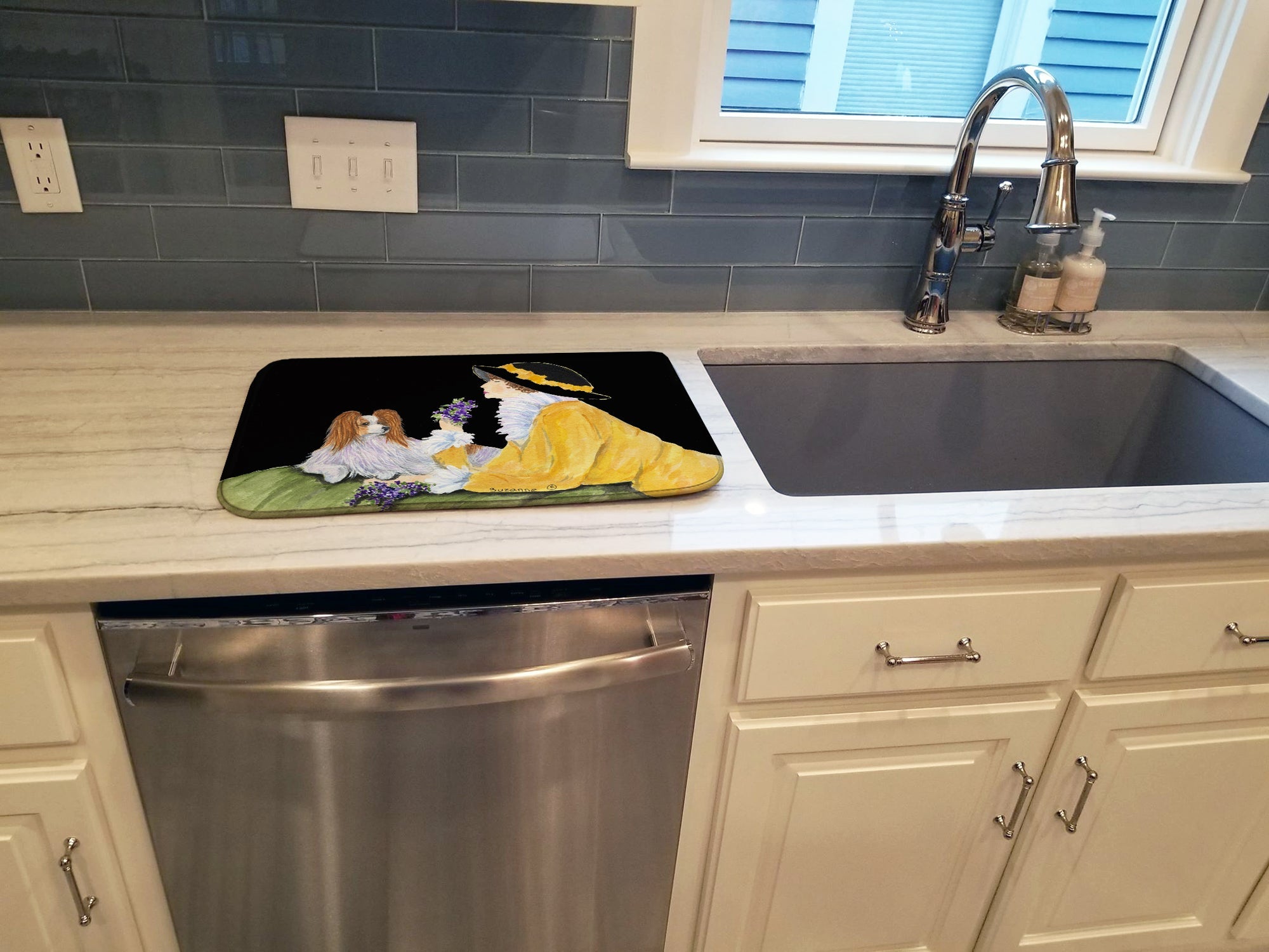 Papillon Dish Drying Mat Absorbent Dish Drying Mat Pad for Kitchen Counter Dish Drainer Mat for Countertop, 14 x 21", Multicolor
