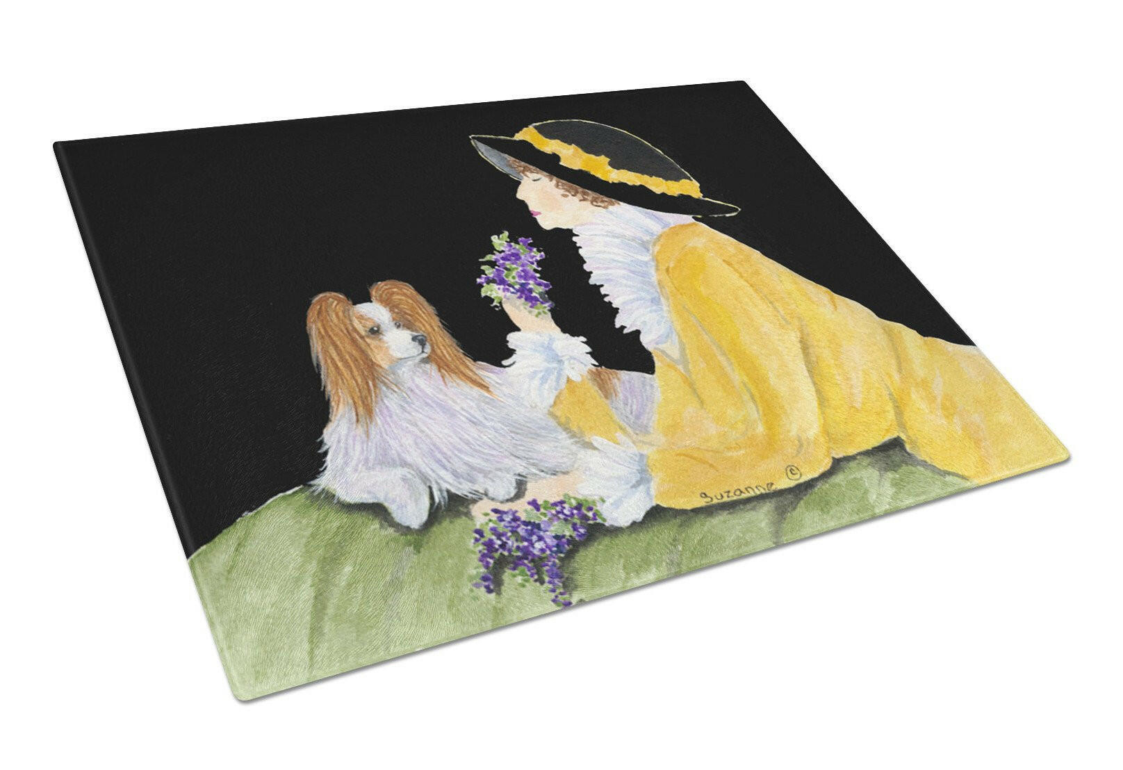 Papillon Cutting Board Tempered Glass Kitchen Cutting Surface, Heat Resistant Chopping, Non-Slip Feet, Food Prep & Serving