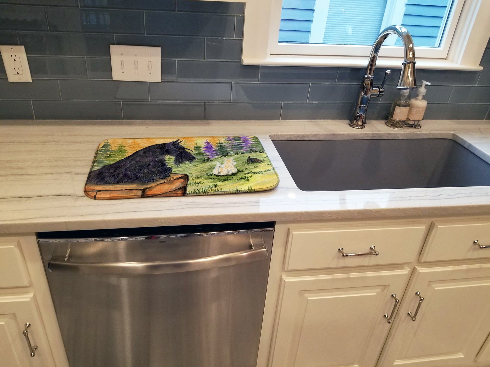 Scottish Terrier Dish Drying Mat Absorbent Dish Drying Mat Pad for Kitchen Counter Dish Drainer Mat for Countertop, 14 x 21", Multicolor