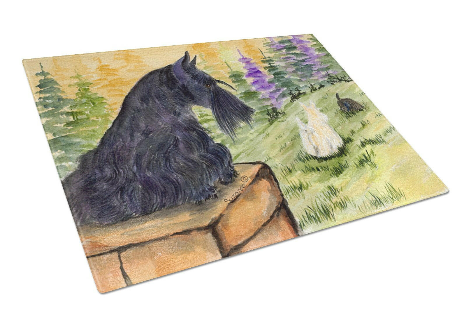 Scottish Terrier Cutting Board Tempered Glass Kitchen Cutting Surface, Heat Resistant Chopping, Non-Slip Feet, Food Prep & Serving