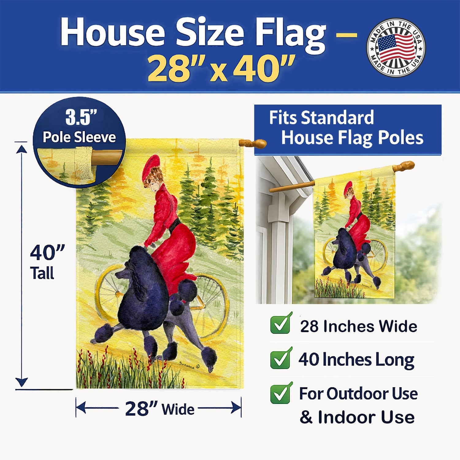 Poodle House Flag 28x40 Porch Sleeve Pole Decorative Outside Yard Banner Artwork Wall Hanging, Polyester