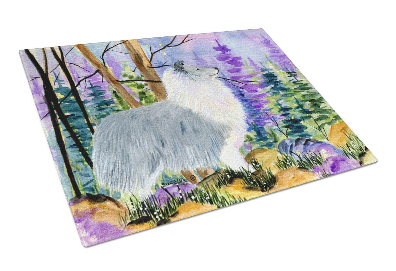 Sheltie Cutting Board Tempered Glass Kitchen Cutting Surface, Heat Resistant Chopping, Non-Slip Feet, Food Prep & Serving