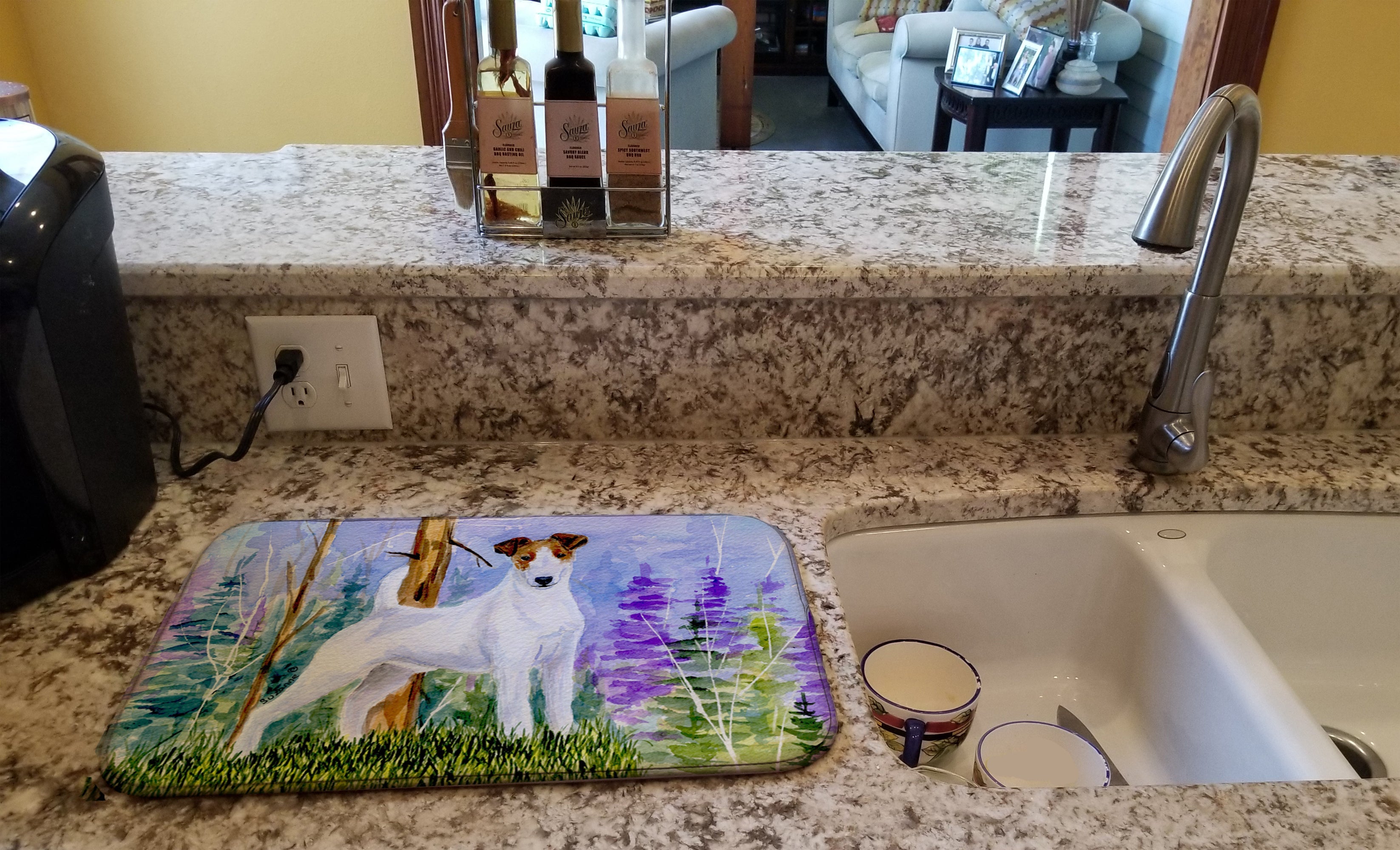 Jack Russell Terrier Dish Drying Mat Absorbent Dish Drying Mat Pad for Kitchen Counter Dish Drainer Mat for Countertop, 14 x 21", Multicolor