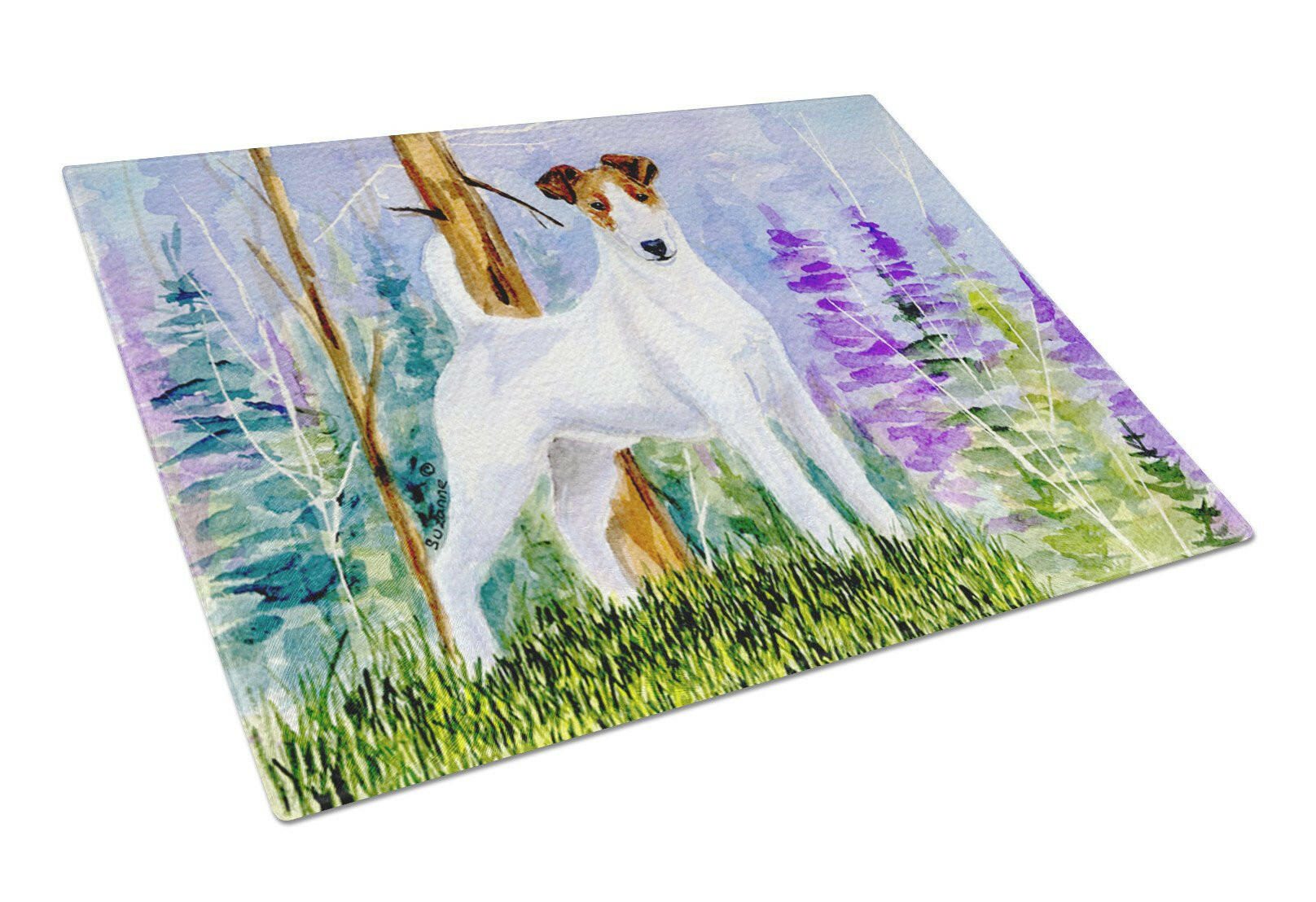 Jack Russell Terrier Cutting Board Tempered Glass Kitchen Cutting Surface, Heat Resistant Chopping, Non-Slip Feet, Food Prep & Serving