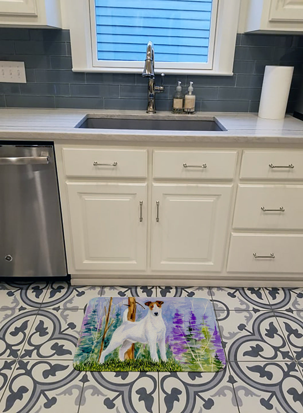 Jack Russell Terrier Memory Foam Kitchen Mat Machine Washable Anti-Fatigue Cushion Comfort Bath or Kitchen Rug
