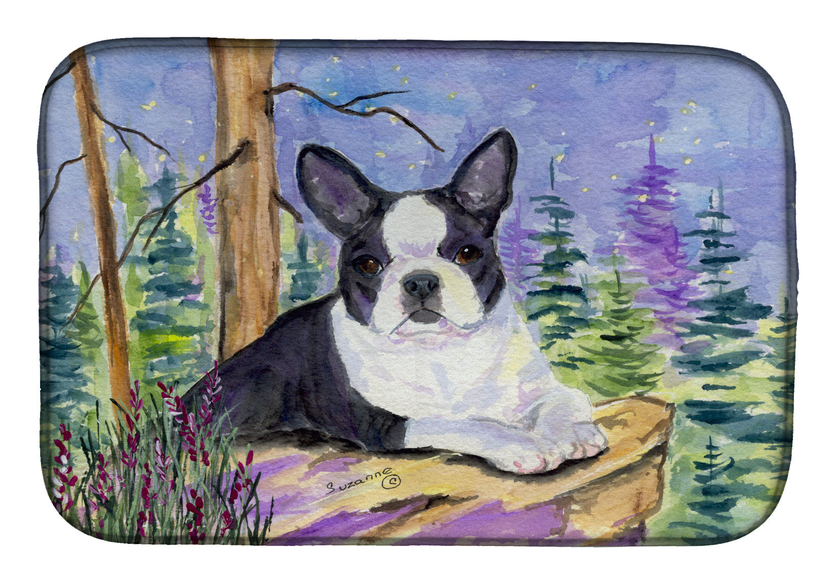 Boston Terrier Dish Drying Mat Absorbent Dish Drying Mat Pad for Kitchen Counter Dish Drainer Mat for Countertop, 14 x 21", Multicolor