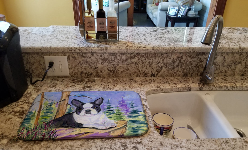 Boston Terrier Dish Drying Mat Absorbent Dish Drying Mat Pad for Kitchen Counter Dish Drainer Mat for Countertop, 14 x 21", Multicolor