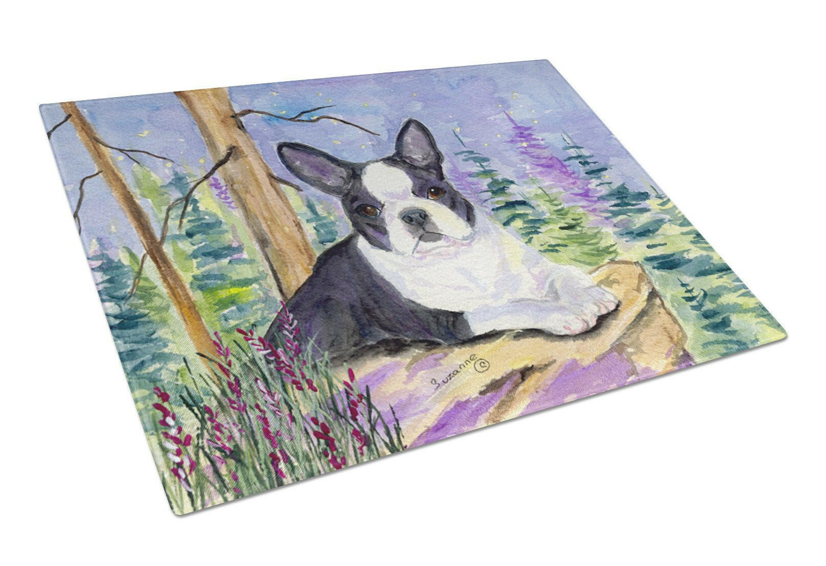 Boston Terrier Cutting Board Tempered Glass Kitchen Cutting Surface, Heat Resistant Chopping, Non-Slip Feet, Food Prep & Serving