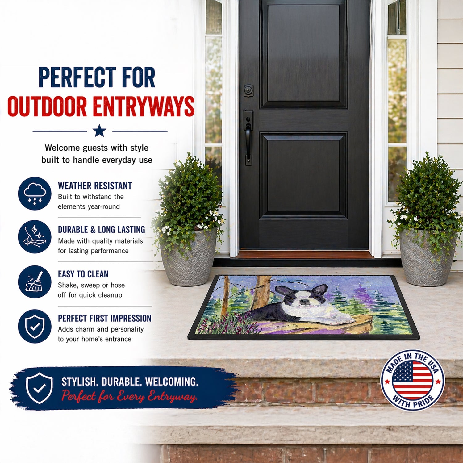 Boston Terrier Doormat Indoor Outdoor 18H X 27W Front Door Mat Rugs for Entryway, Non Slip Washable