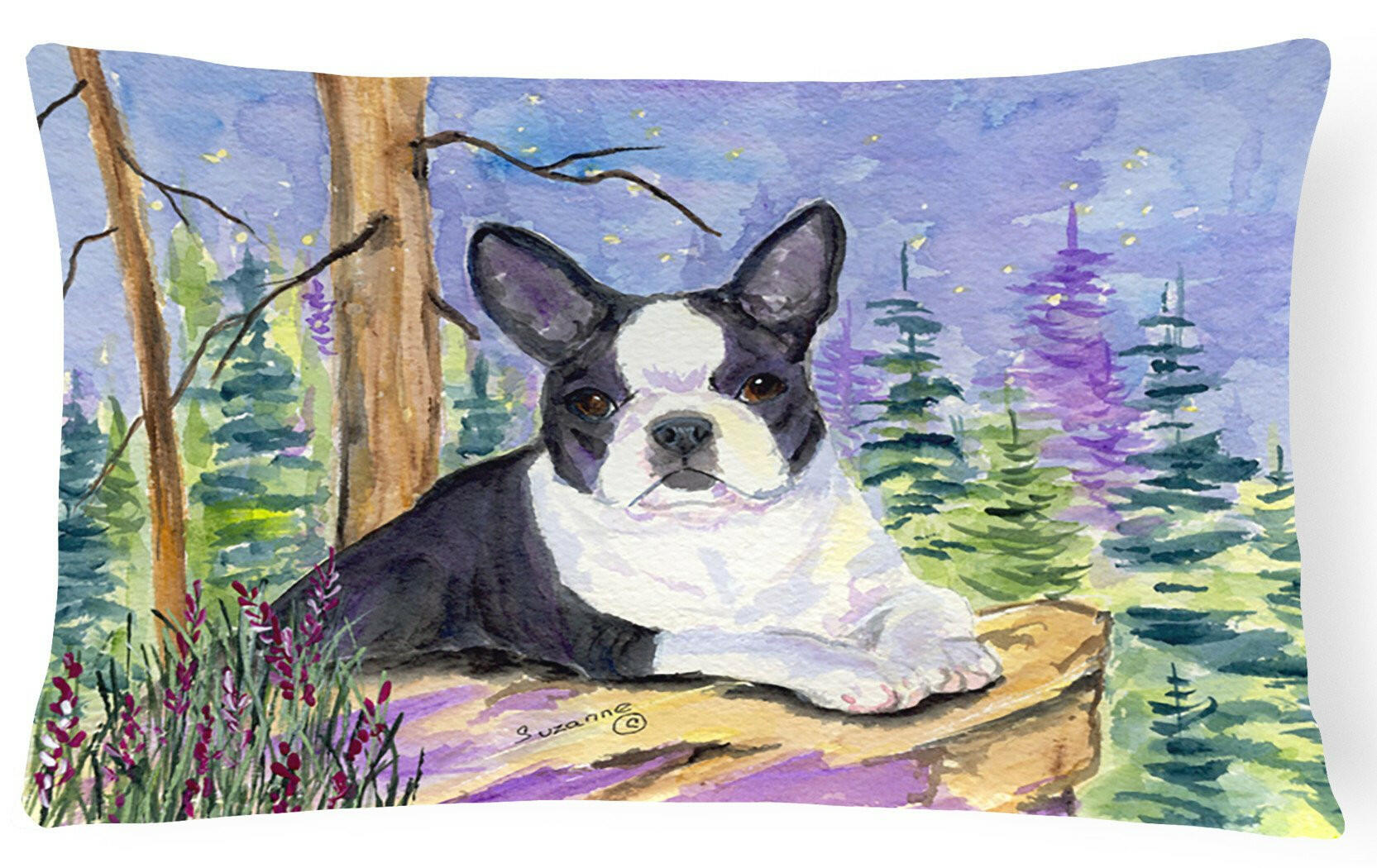 Boston Terrier Decorative Throw Pillow 12x16 Indoor Outdoor Accent Cushion, Fabric Cover with Insert for Sofa, Bed, Porch & Living Room