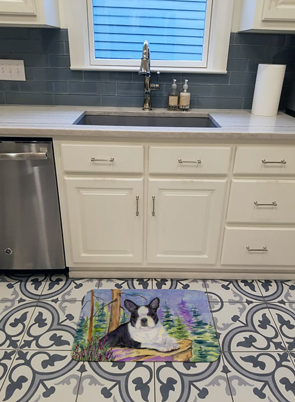 Boston Terrier Memory Foam Kitchen Mat Machine Washable Anti-Fatigue Cushion Comfort Bath or Kitchen Rug