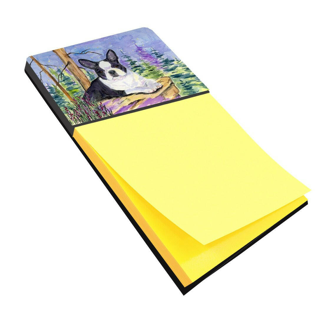 Boston Terrier Watercolor Sticky Note Holder Refillable Dispenser Desk Accessory 3x3 Pad Gift