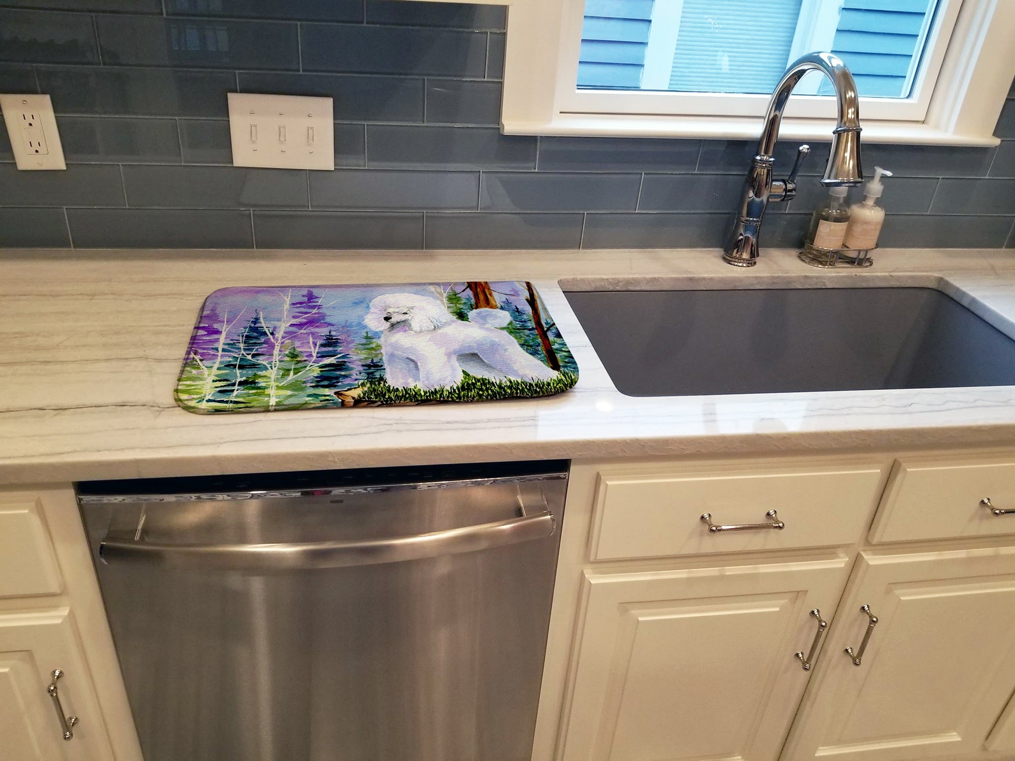 Poodle Dish Drying Mat Absorbent Dish Drying Mat Pad for Kitchen Counter Dish Drainer Mat for Countertop, 14 x 21", Multicolor