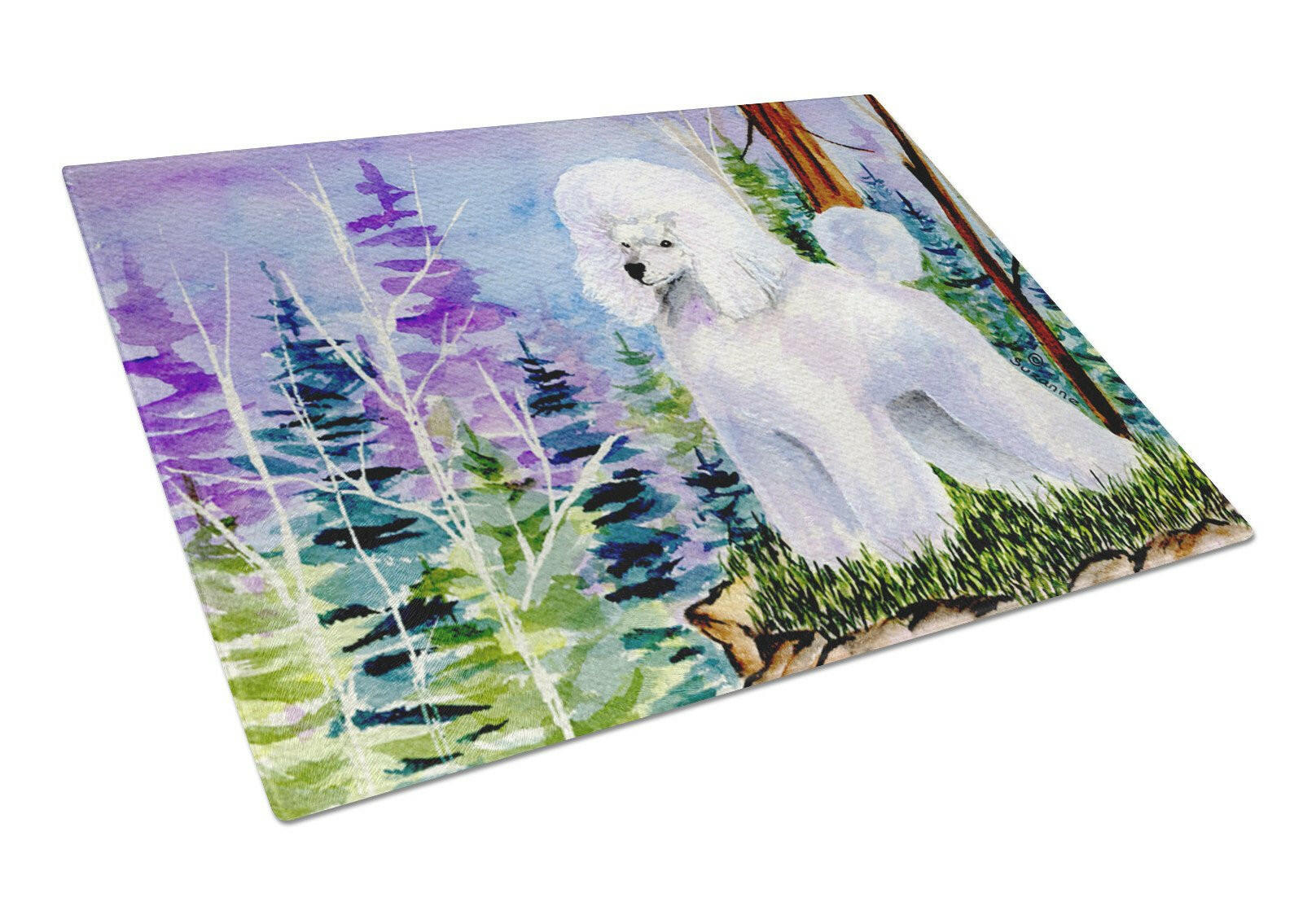 Poodle Cutting Board Tempered Glass Kitchen Cutting Surface, Heat Resistant Chopping, Non-Slip Feet, Food Prep & Serving