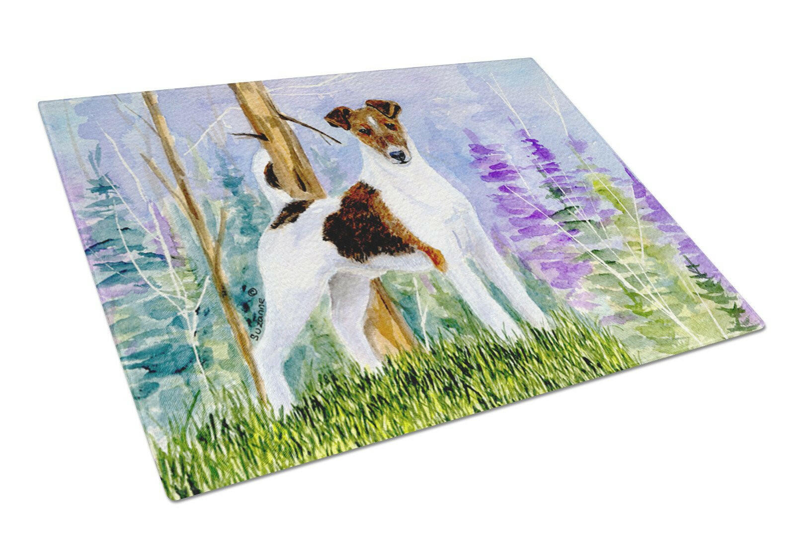 Jack Russell Terrier Cutting Board Tempered Glass Kitchen Cutting Surface, Heat Resistant Chopping, Non-Slip Feet, Food Prep & Serving
