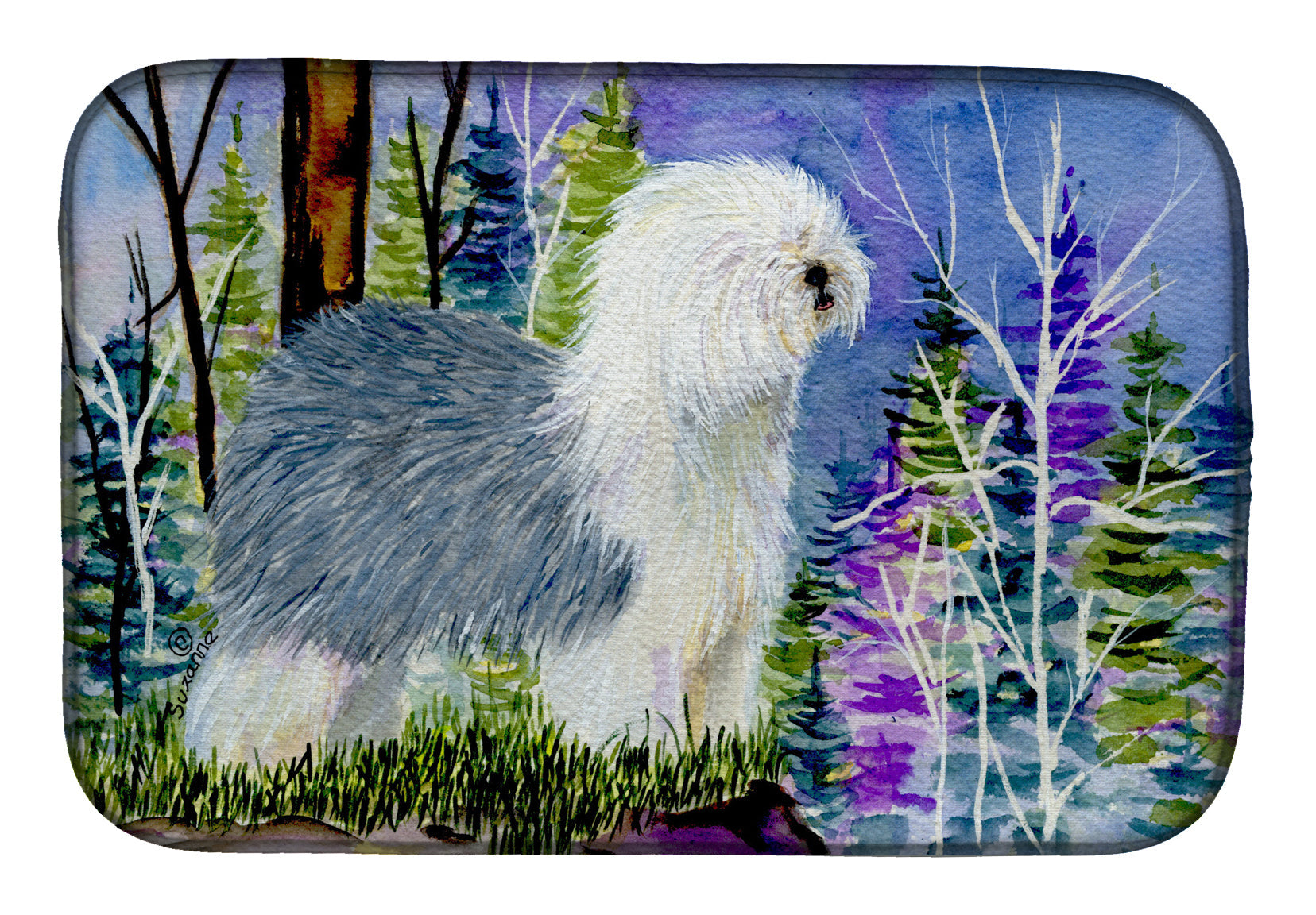 Old English Sheepdog Dish Drying Mat Absorbent Dish Drying Mat Pad for Kitchen Counter Dish Drainer Mat for Countertop, 14 x 21", Multicolor