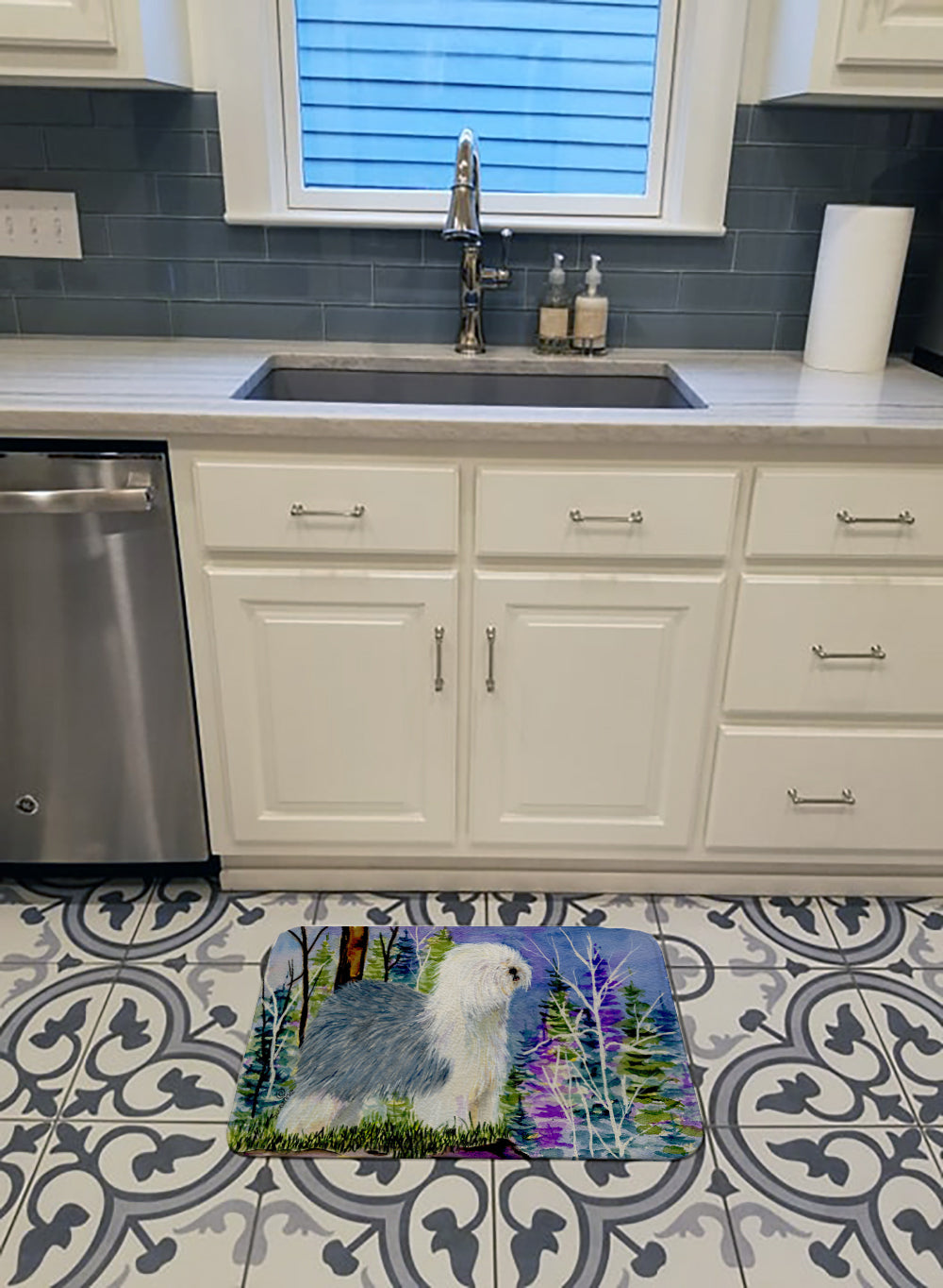 Old English Sheepdog Memory Foam Kitchen Mat Machine Washable Anti-Fatigue Cushion Comfort Bath or Kitchen Rug