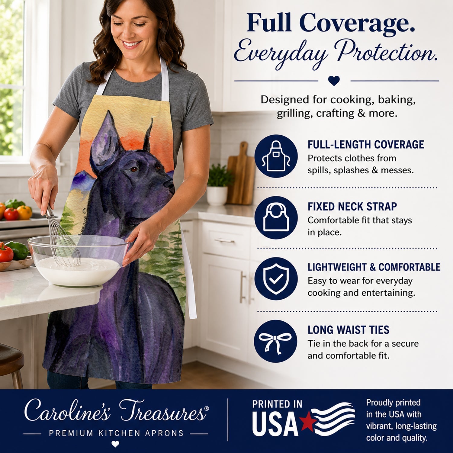 Great Dane Apron Cooking Kitchen Server Baking Crafts Gardening for Adult Women Men, Unisex, Large, Multicolor