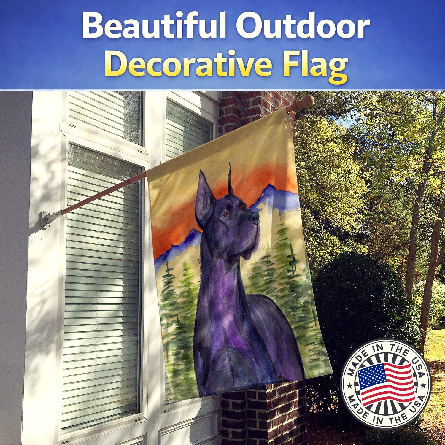 Great Dane House Flag 28x40 Porch Sleeve Pole Decorative Outside Yard Banner Artwork Wall Hanging, Polyester