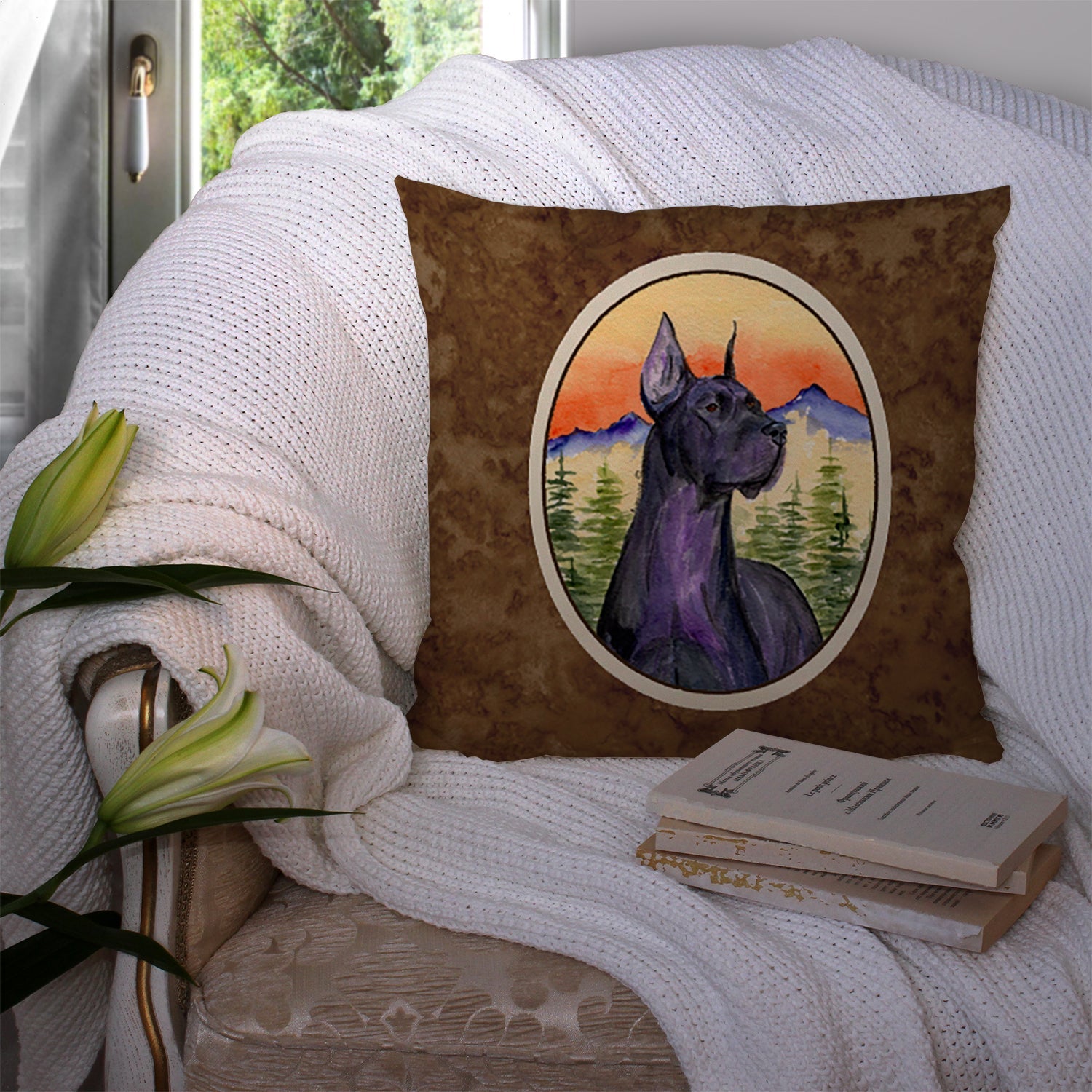 Great Dane Decorative Throw Pillow 14x14 Indoor Outdoor Accent Cushion, Fabric Cover with Insert for Sofa, Bed, Porch & Living Room