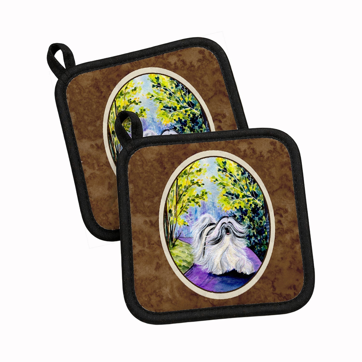 Tibetan Terrier Pot Holder Set of 2 Heat Resistant Quilted Hot Pads 7.5 x 7.5 Inch, Insulated Kitchen Trivets for Cooking & Baking