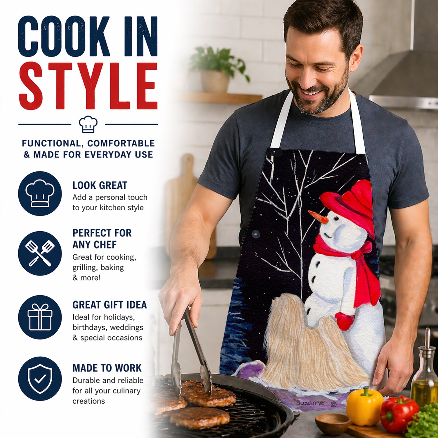 Lhasa Apso Apron Cooking Kitchen Server Baking Crafts Gardening for Adult Women Men, Unisex, Large, Multicolor