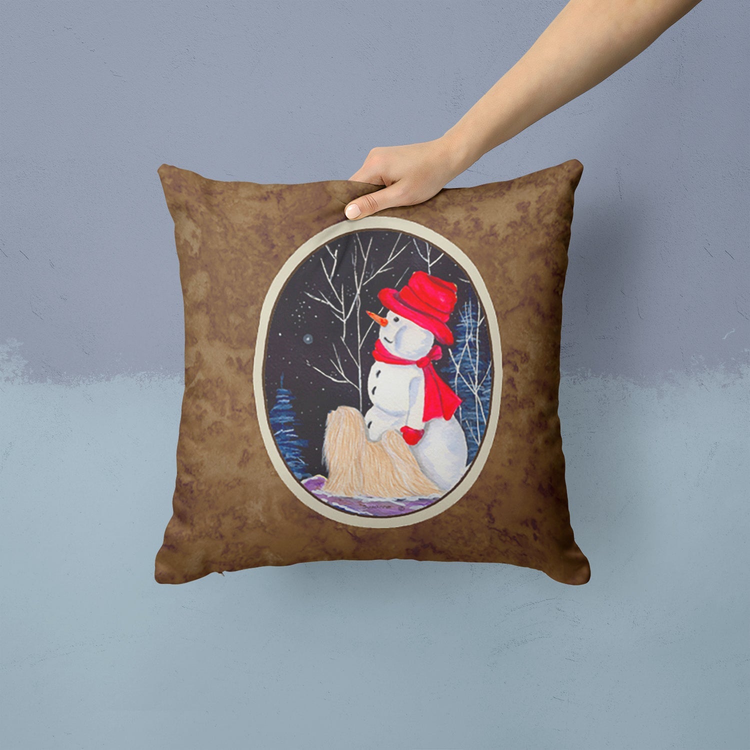 Lhasa Apso Decorative Throw Pillow 14x14 Indoor Outdoor Accent Cushion, Fabric Cover with Insert for Sofa, Bed, Porch & Living Room