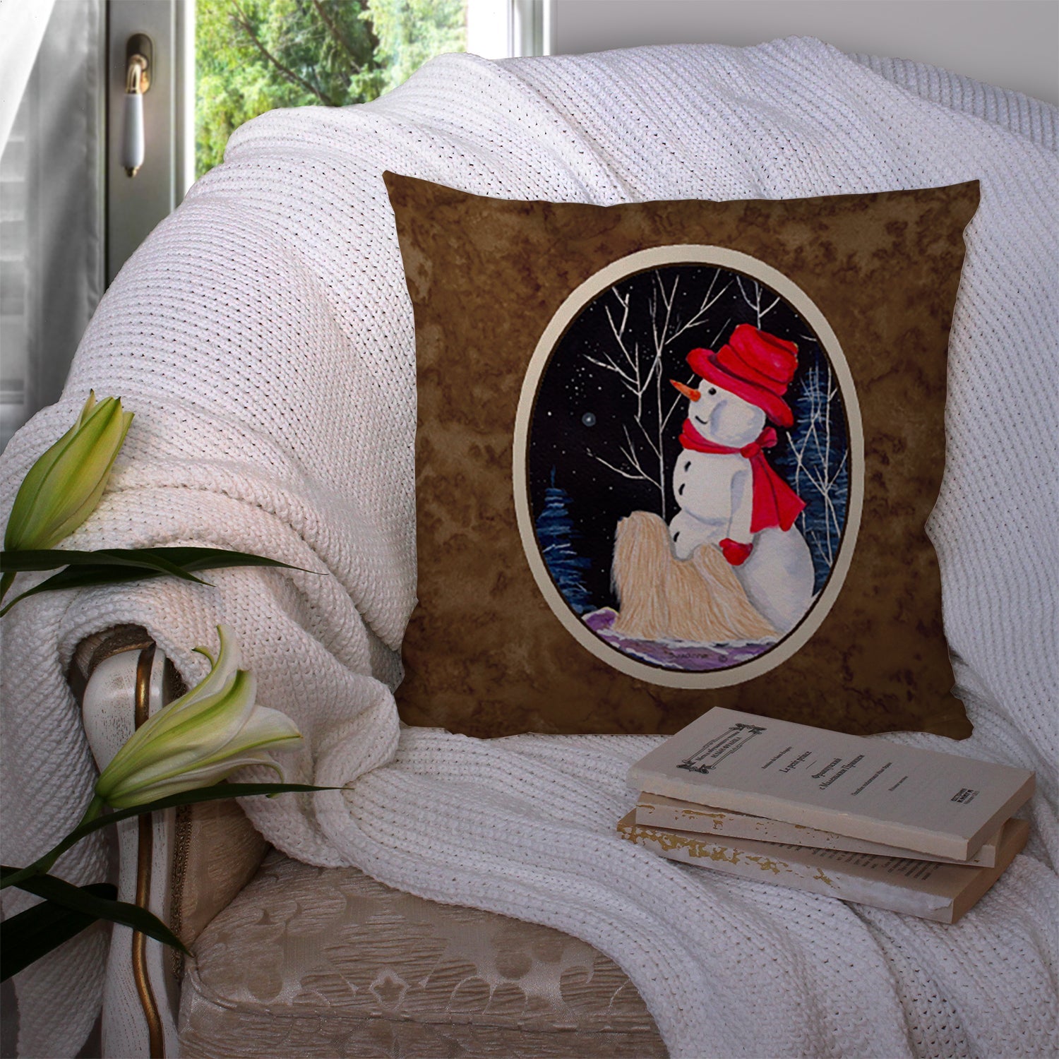 Lhasa Apso Decorative Throw Pillow 14x14 Indoor Outdoor Accent Cushion, Fabric Cover with Insert for Sofa, Bed, Porch & Living Room