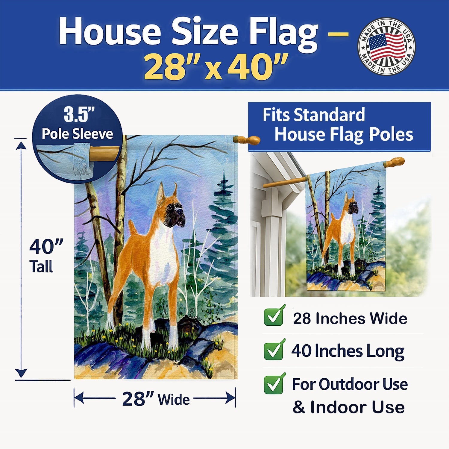 Boxer House Flag 28x40 Porch Sleeve Pole Decorative Outside Yard Banner Artwork Wall Hanging, Polyester