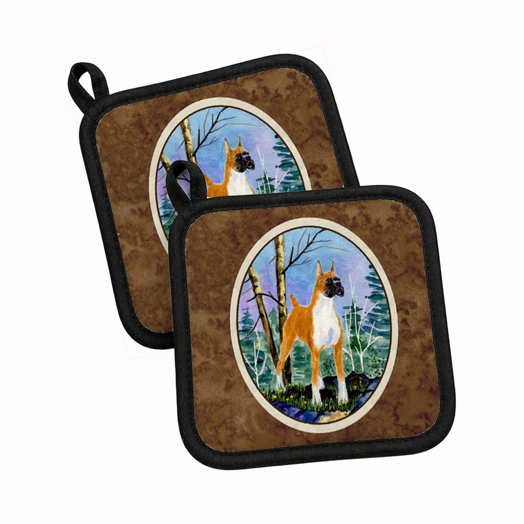 Boxer Pot Holder Set of 2 Heat Resistant Quilted Hot Pads 7.5 x 7.5 Inch, Insulated Kitchen Trivets for Cooking & Baking