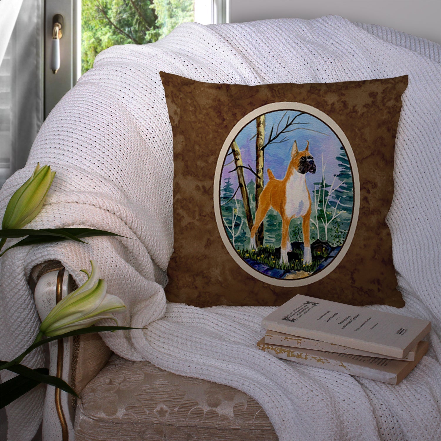 Boxer Decorative Throw Pillow 14x14 Indoor Outdoor Accent Cushion, Fabric Cover with Insert for Sofa, Bed, Porch & Living Room