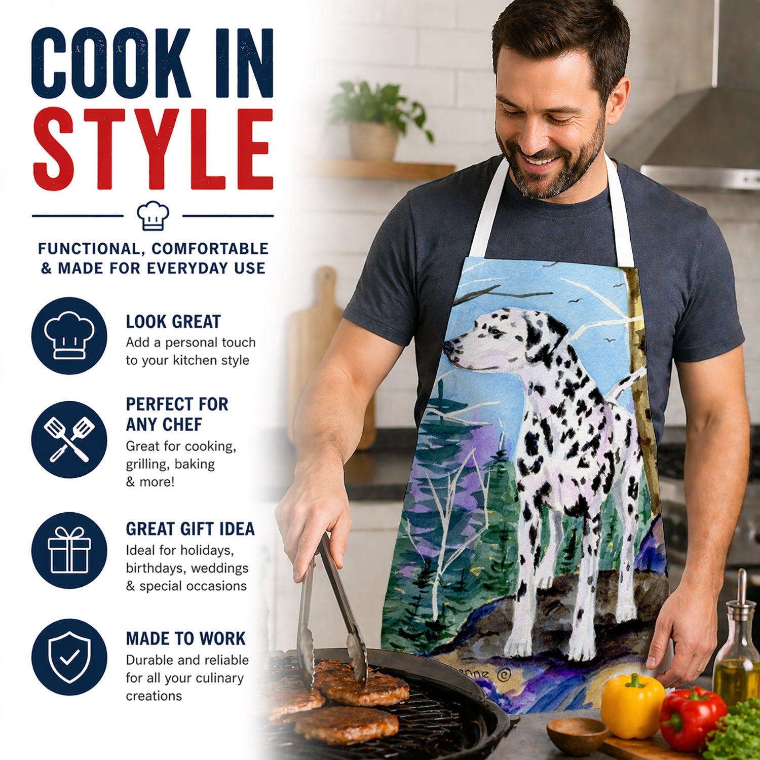 Dalmatian Apron Cooking Kitchen Server Baking Crafts Gardening for Adult Women Men, Unisex, Large, Multicolor