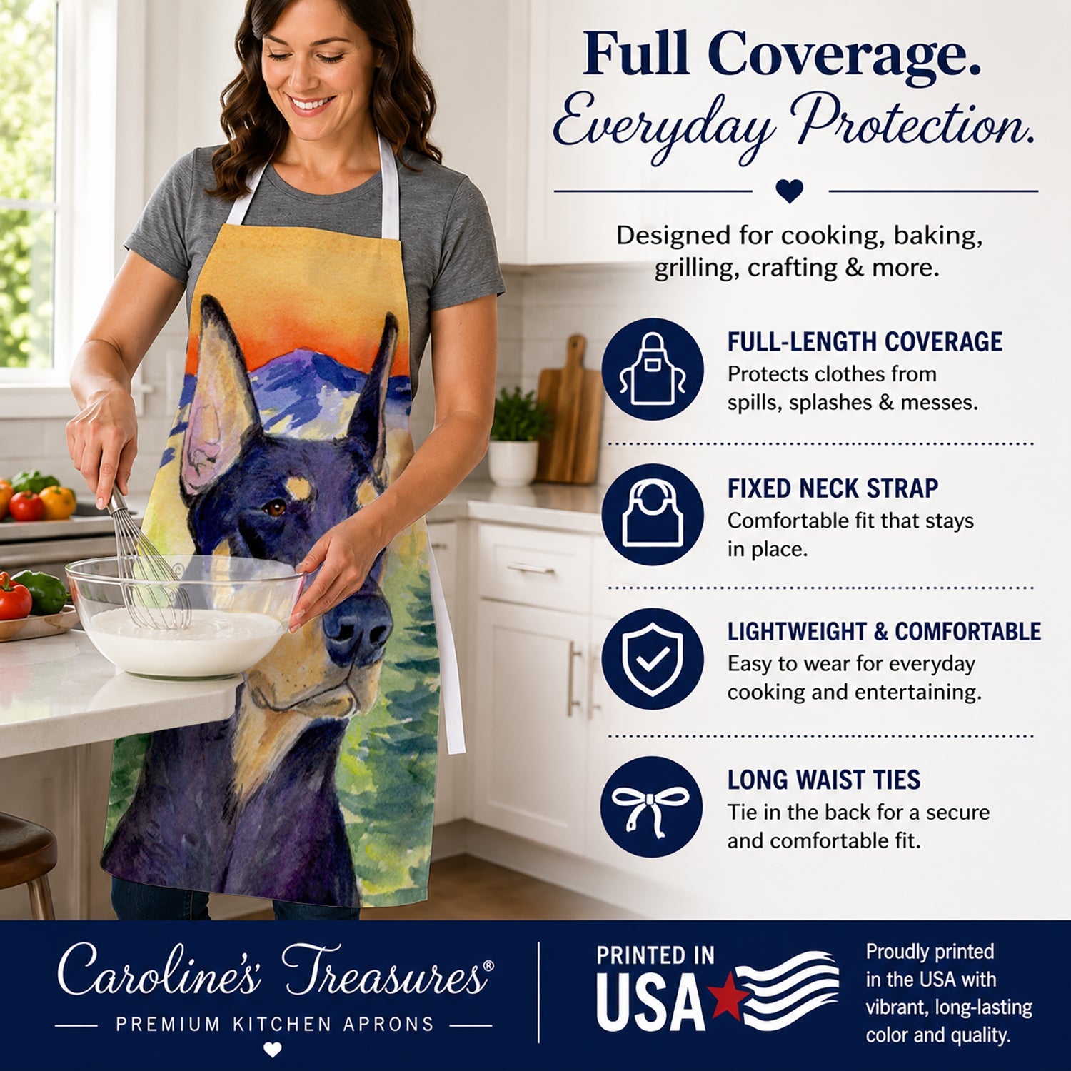 Doberman Apron Cooking Kitchen Server Baking Crafts Gardening for Adult Women Men, Unisex, Large, Multicolor