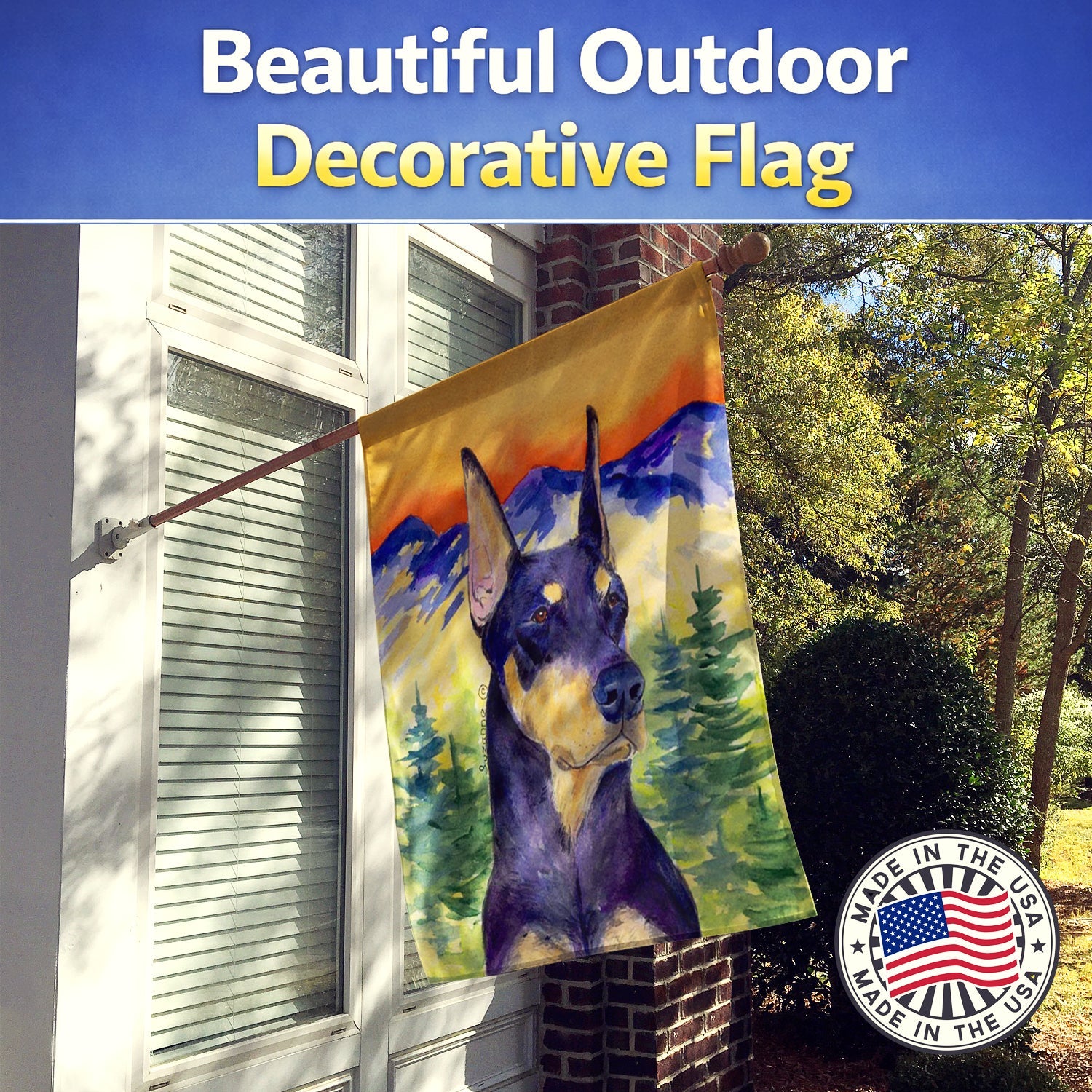 Doberman House Flag 28x40 Porch Sleeve Pole Decorative Outside Yard Banner Artwork Wall Hanging, Polyester
