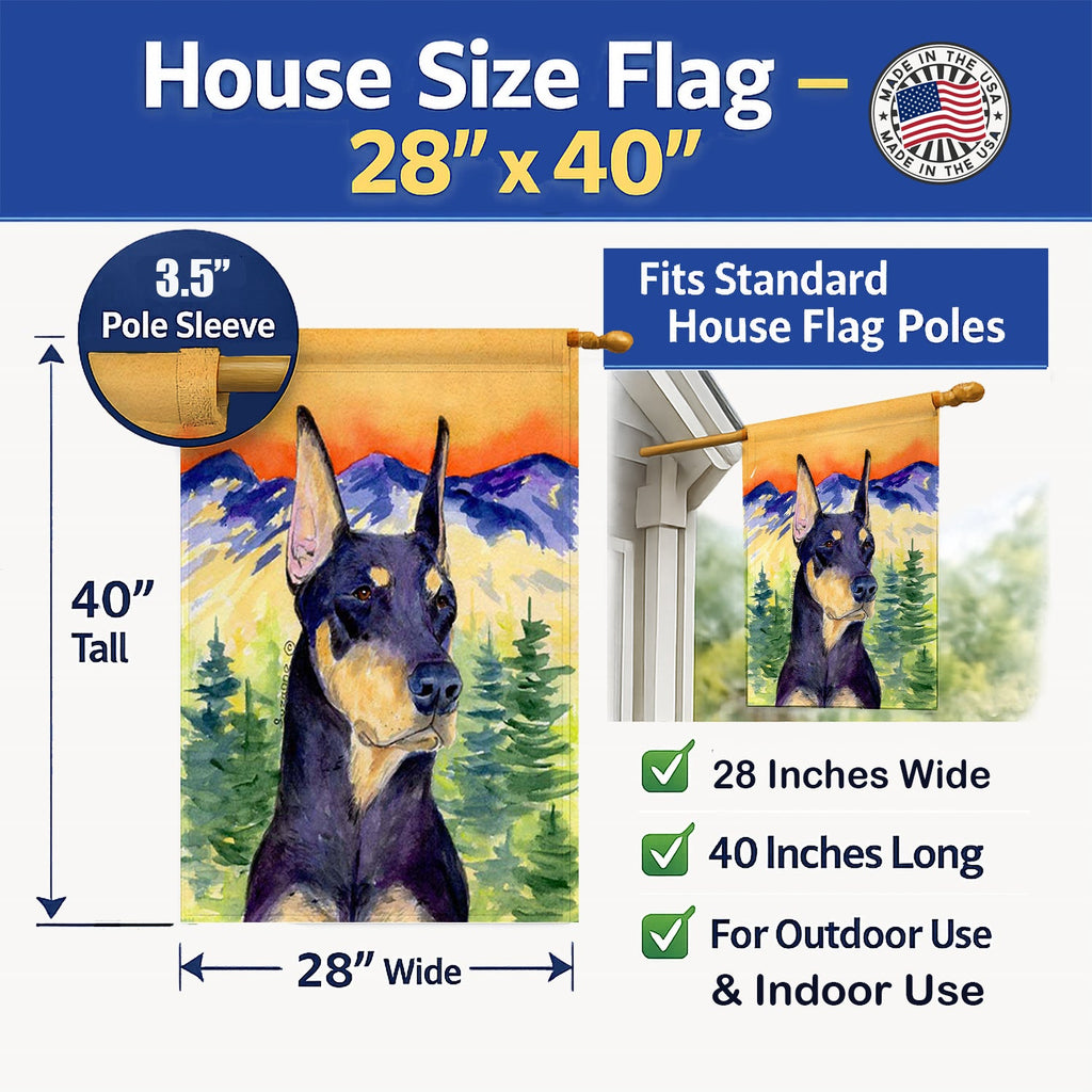 Doberman House Flag 28x40 Porch Sleeve Pole Decorative Outside Yard Banner Artwork Wall Hanging, Polyester