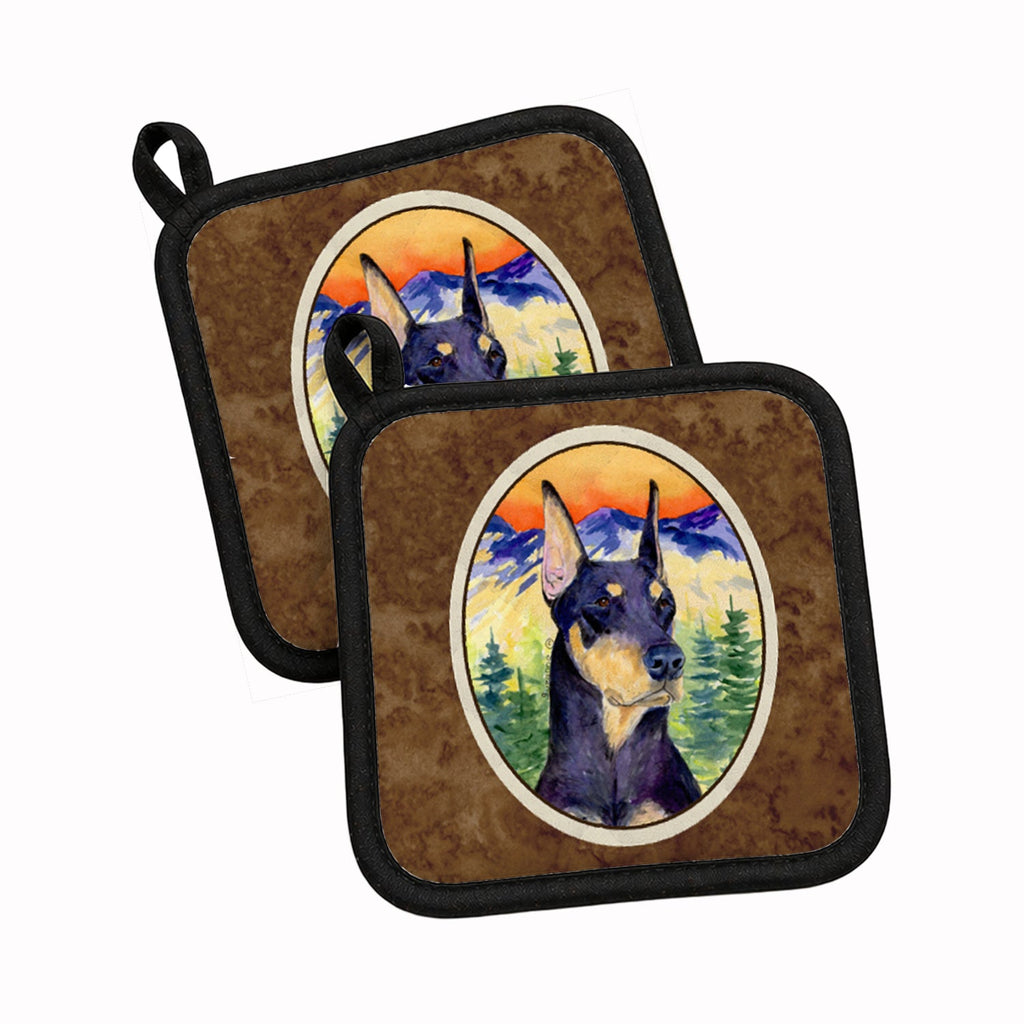 Doberman Pot Holder Set of 2 Heat Resistant Quilted Hot Pads 7.5 x 7.5 Inch, Insulated Kitchen Trivets for Cooking & Baking