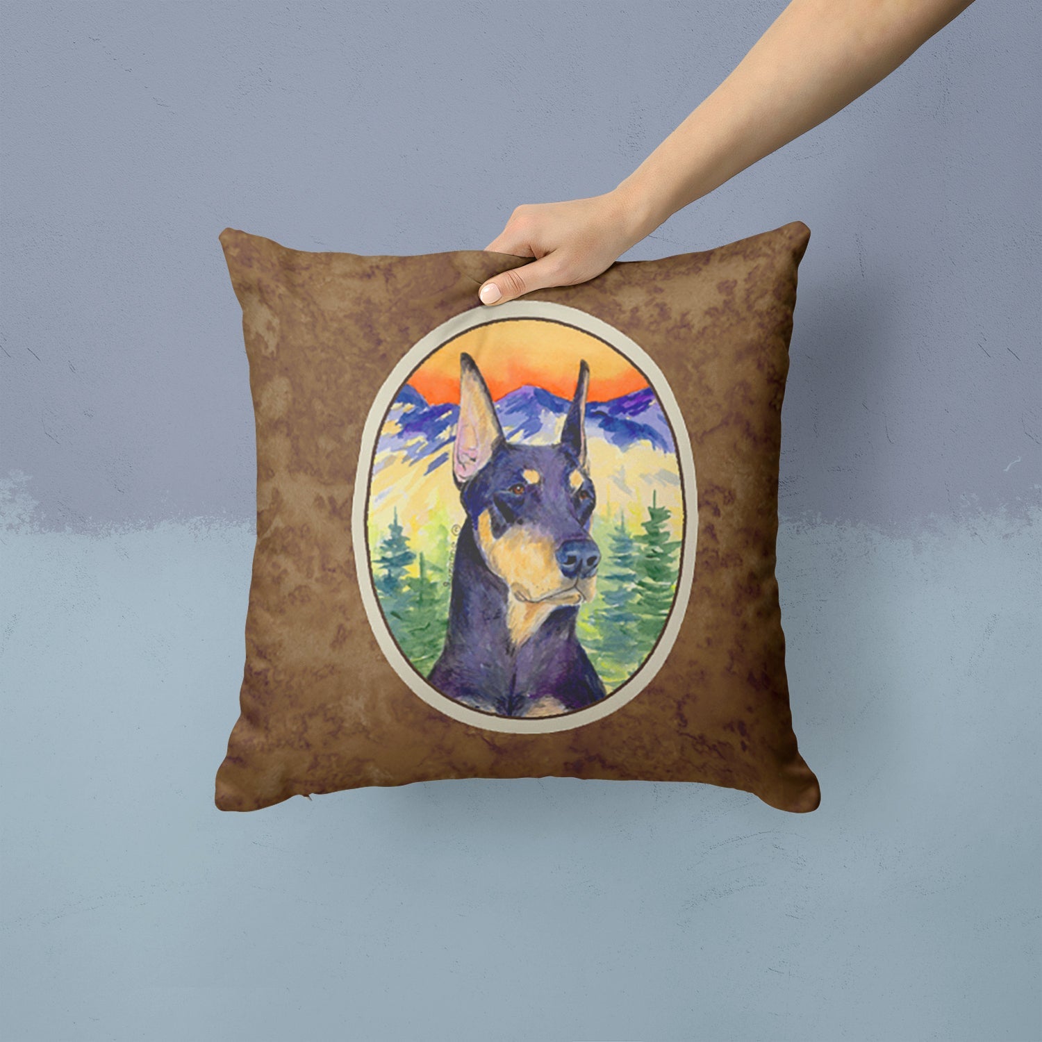 Doberman Decorative Throw Pillow 14x14 Indoor Outdoor Accent Cushion, Fabric Cover with Insert for Sofa, Bed, Porch & Living Room