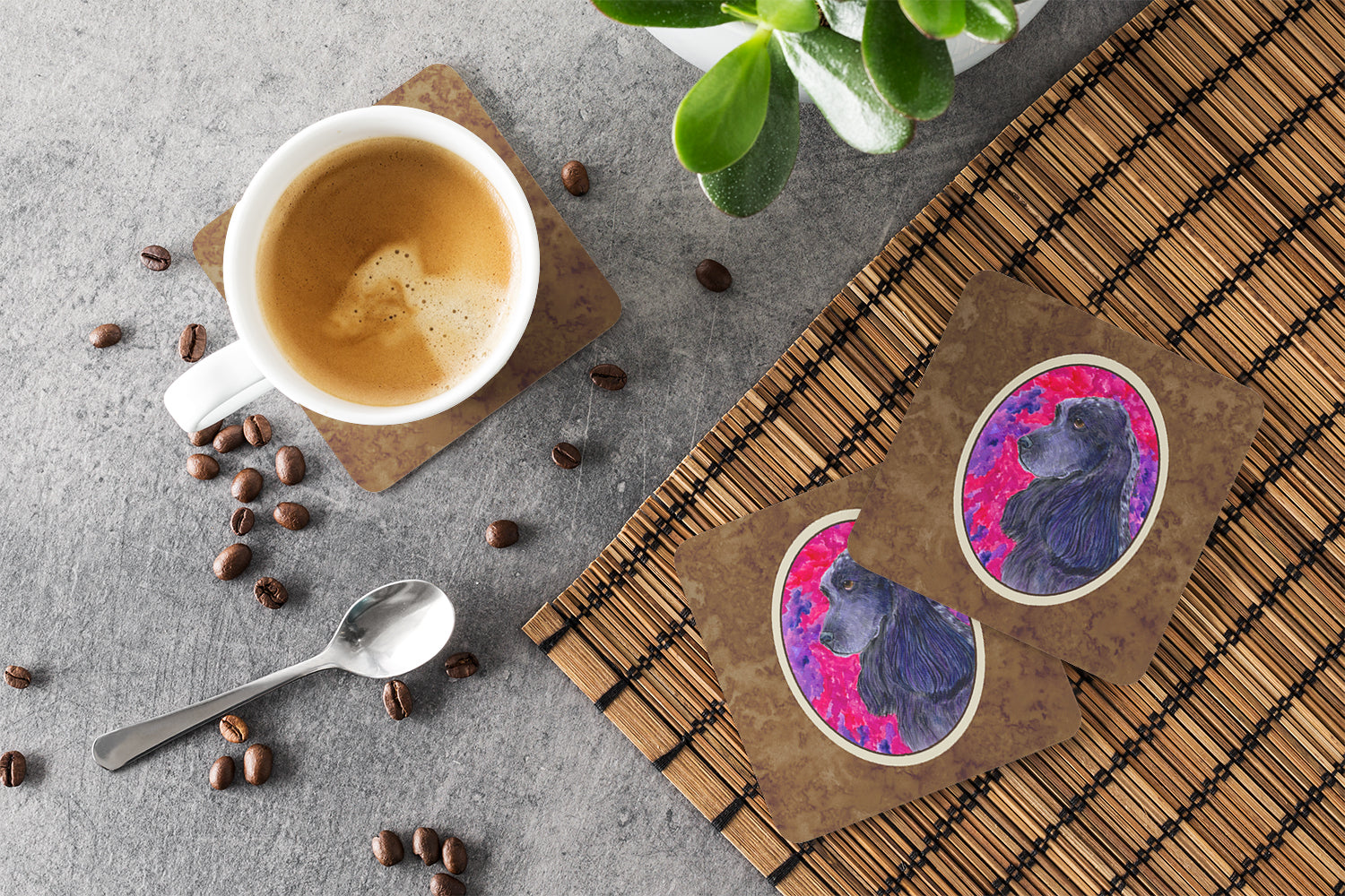Cocker Spaniel Foam Coasters Set of 4 Cup Coasters for Indoor Outdoor, Tabletop Protection, Anti Slip, Mouse pad Material
