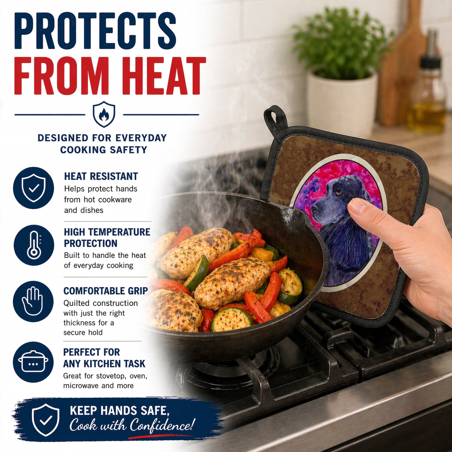 Cocker Spaniel Pot Holder Set of 2 Heat Resistant Quilted Hot Pads 7.5 x 7.5 Inch, Insulated Kitchen Trivets for Cooking & Baking