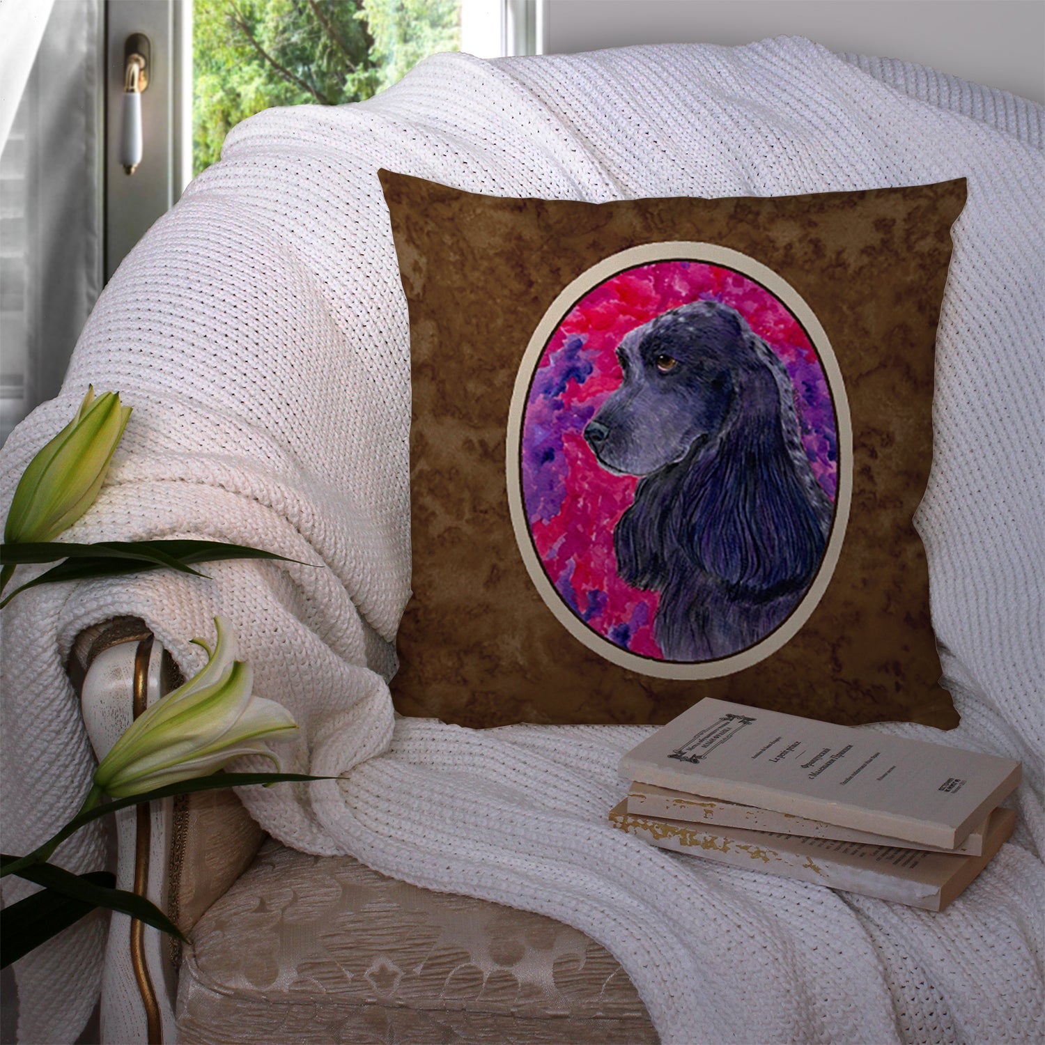 Cocker Spaniel Decorative Throw Pillow 14x14 Indoor Outdoor Accent Cushion, Fabric Cover with Insert for Sofa, Bed, Porch & Living Room
