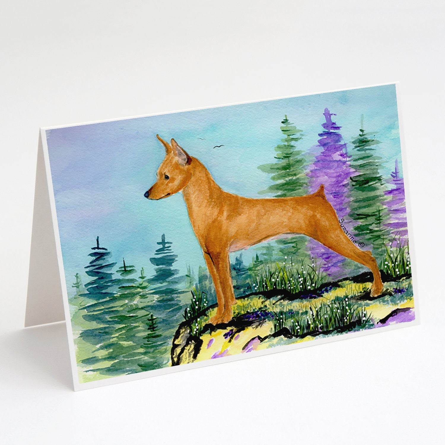 Min Pin Greeting Cards Pack of 8 Blank Cards with Envelopes Whimsical A7 Size 5x7