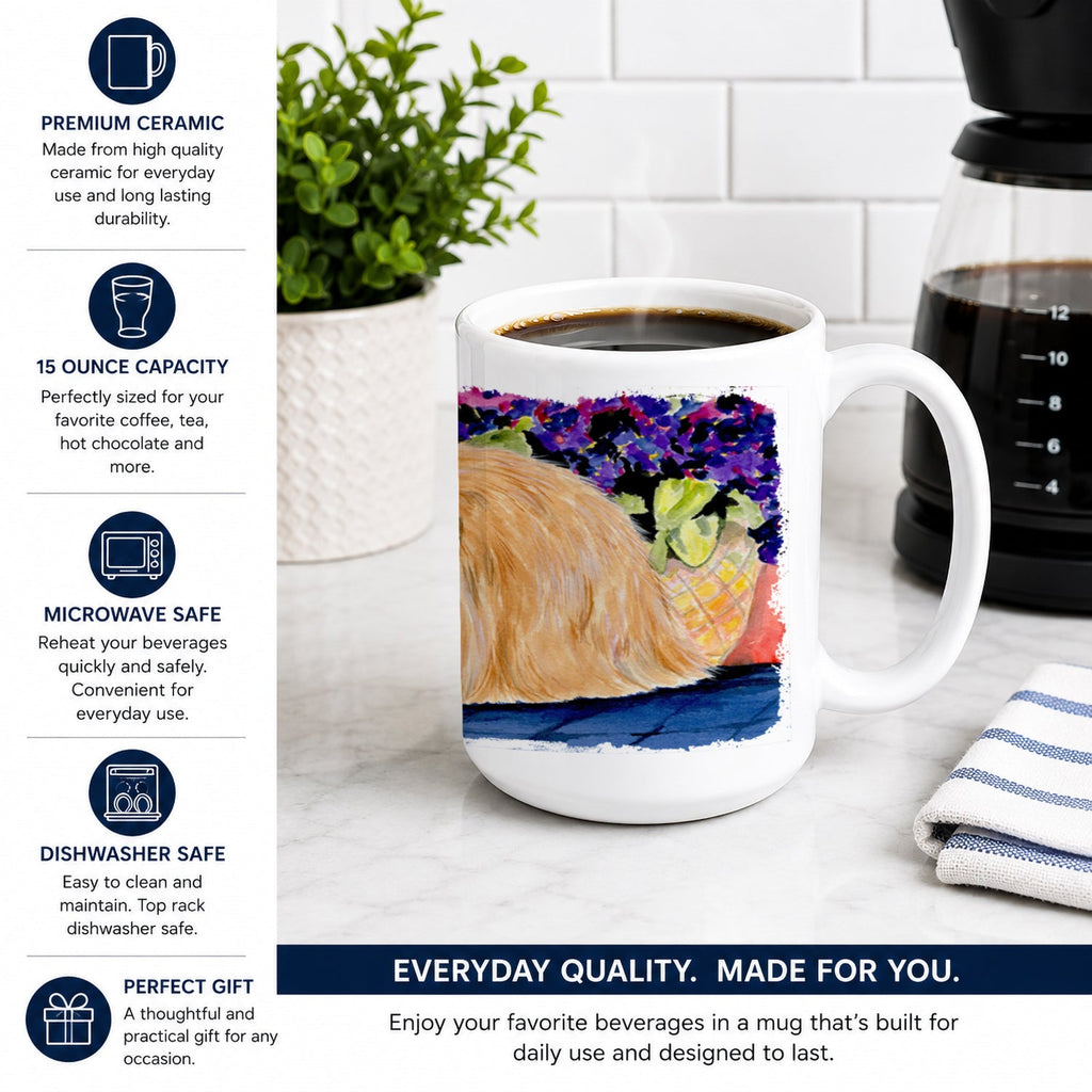Pekingese Ceramic Coffee Mug 15 oz Decorative Large C Handle Mug Cup for Tea, Cocoa Hot Chocolate