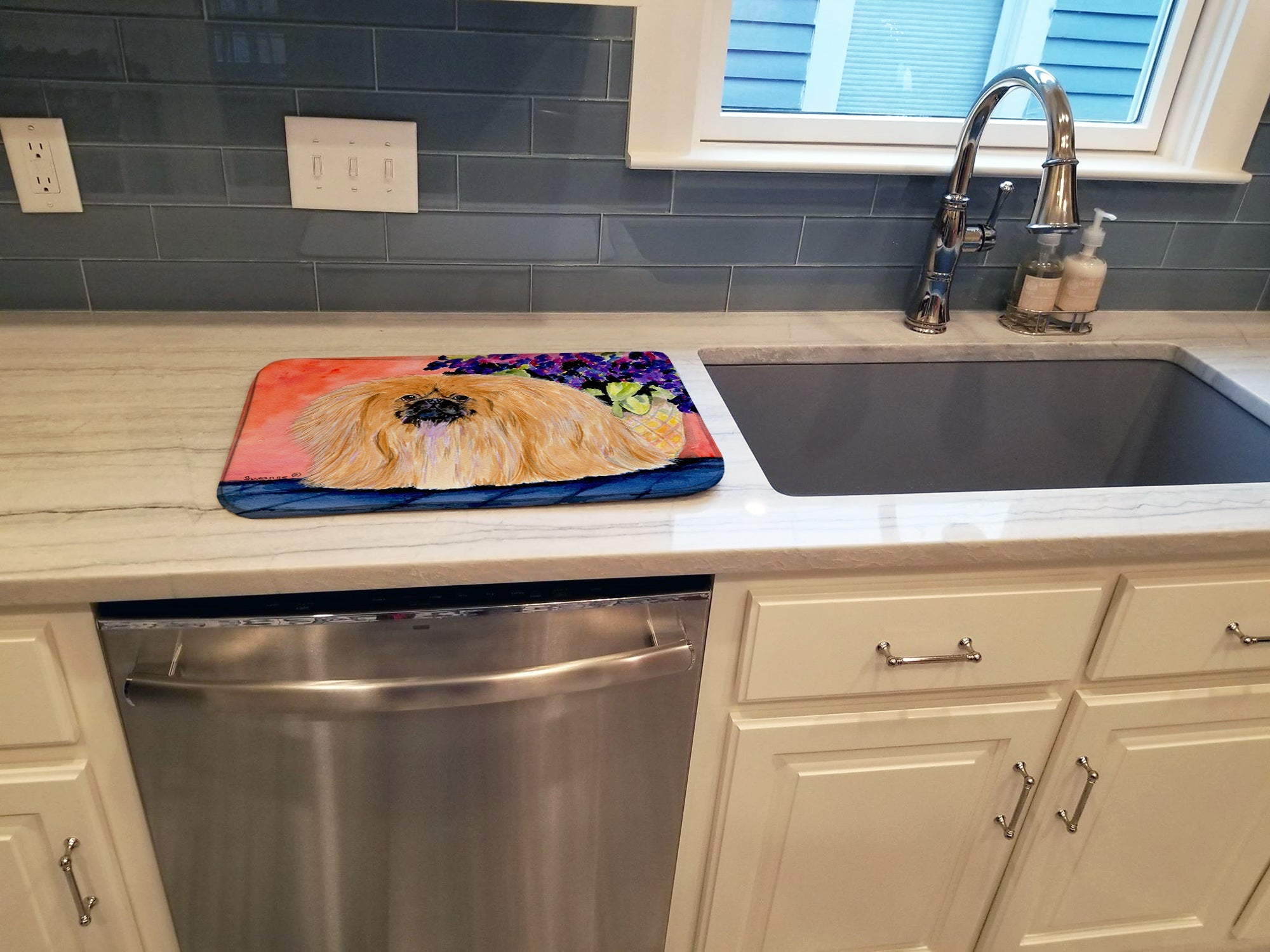 Pekingese Dish Drying Mat Absorbent Dish Drying Mat Pad for Kitchen Counter Dish Drainer Mat for Countertop, 14 x 21", Multicolor