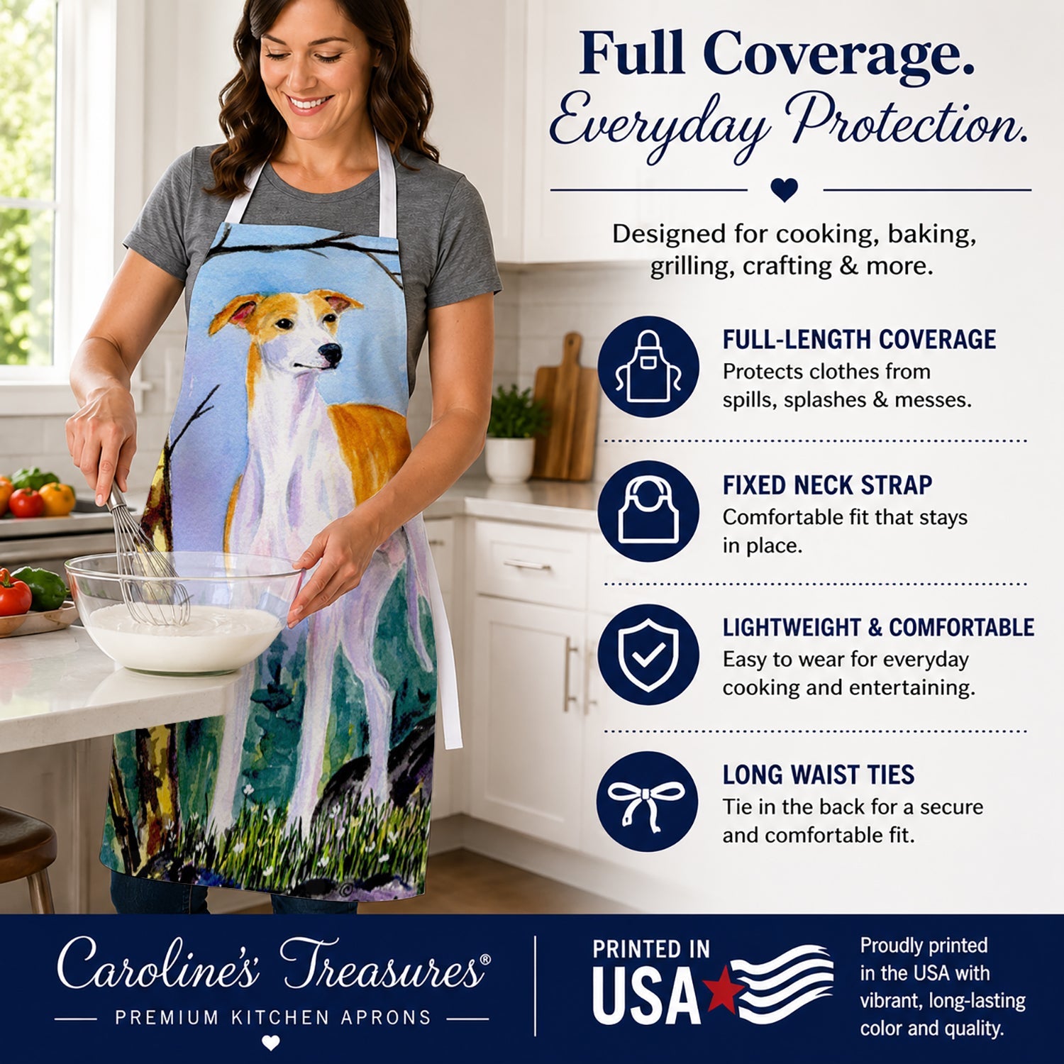 Whippet Apron Cooking Kitchen Server Baking Crafts Gardening for Adult Women Men, Unisex, Large, Multicolor