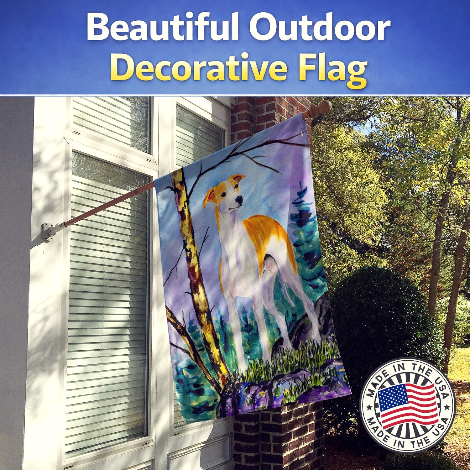 Whippet House Flag 28x40 Porch Sleeve Pole Decorative Outside Yard Banner Artwork Wall Hanging, Polyester