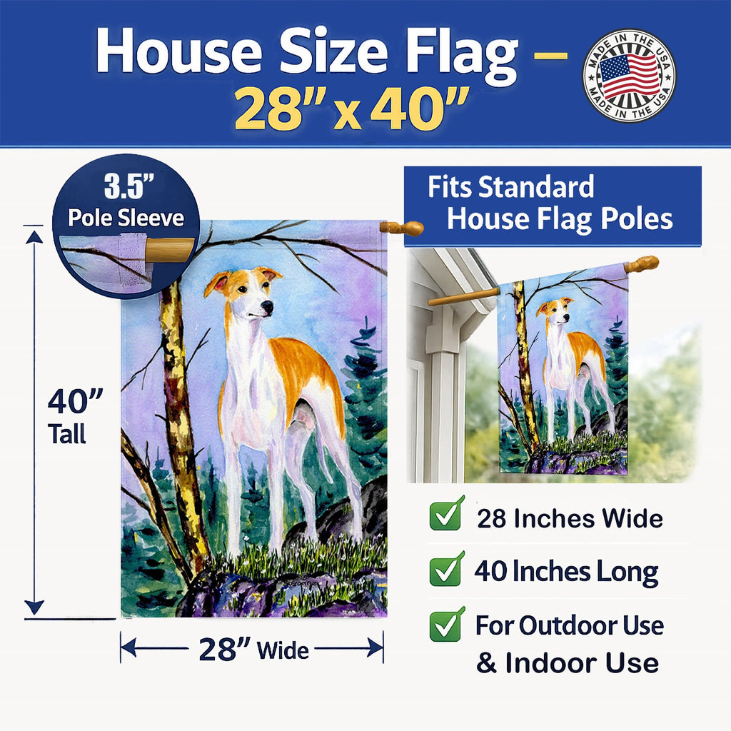 Whippet House Flag 28x40 Porch Sleeve Pole Decorative Outside Yard Banner Artwork Wall Hanging, Polyester