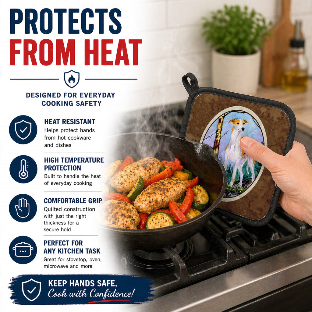 Whippet Pot Holder Set of 2 Heat Resistant Quilted Hot Pads 7.5 x 7.5 Inch, Insulated Kitchen Trivets for Cooking & Baking